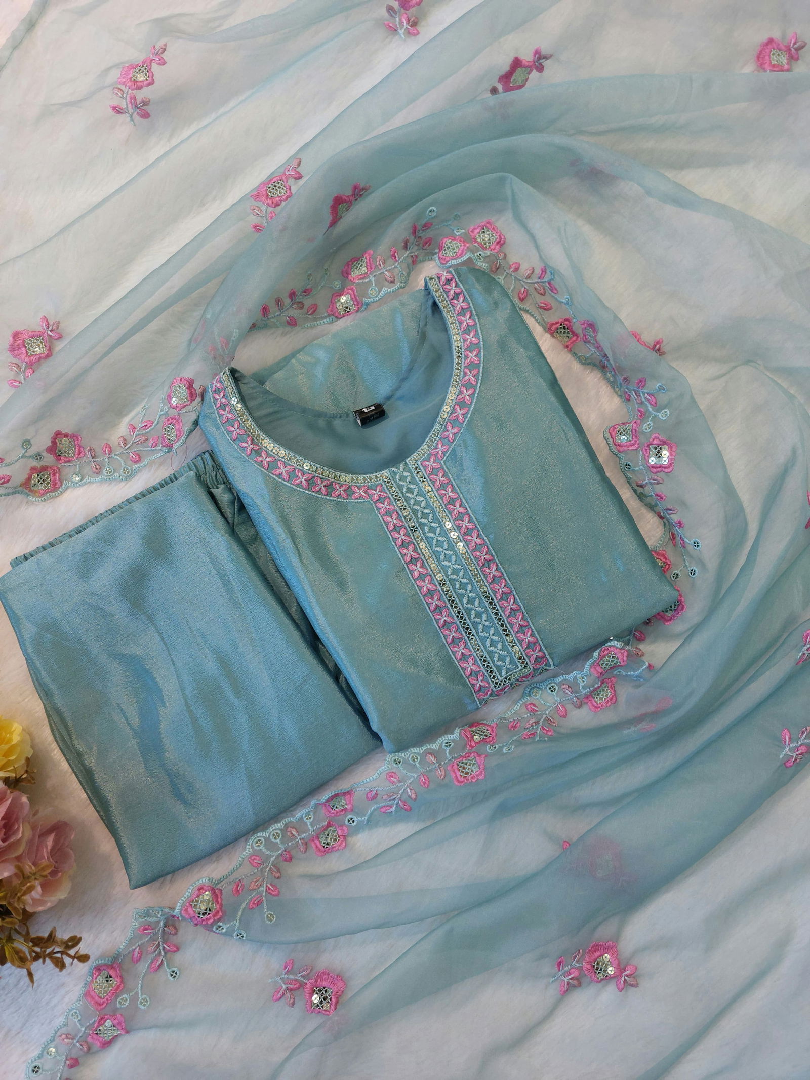 Keshav Chinon Embroidery Kurti With Bottom Dupatta Wholesale Price in Surat